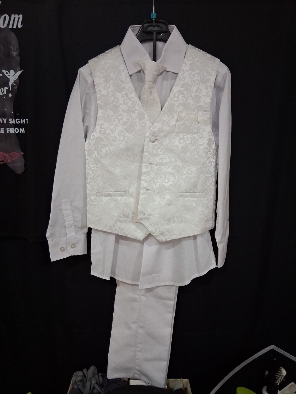 Classic White Brocade Vest & Tie Set for Men - Formalwear